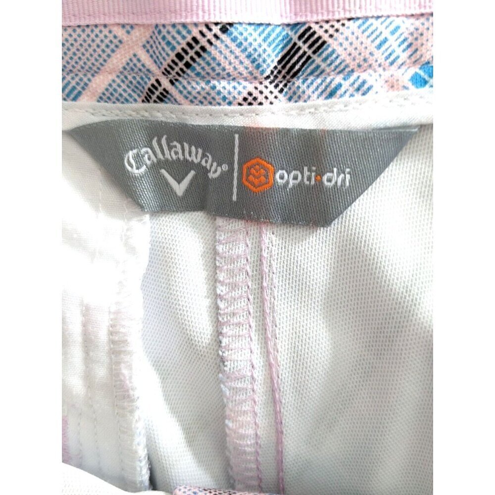 Callaway Opti Dri Golf Shorts Womens Size 10 Pink Blue Plaid Check Pockets - Picture 3 of 4